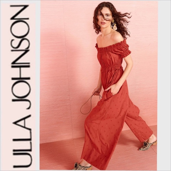 Ulla Johnson Gigi Wide Leg Marsala Burnt Orange Eyelet Jumpsuit Coquette Size 4 - Picture 1 of 11